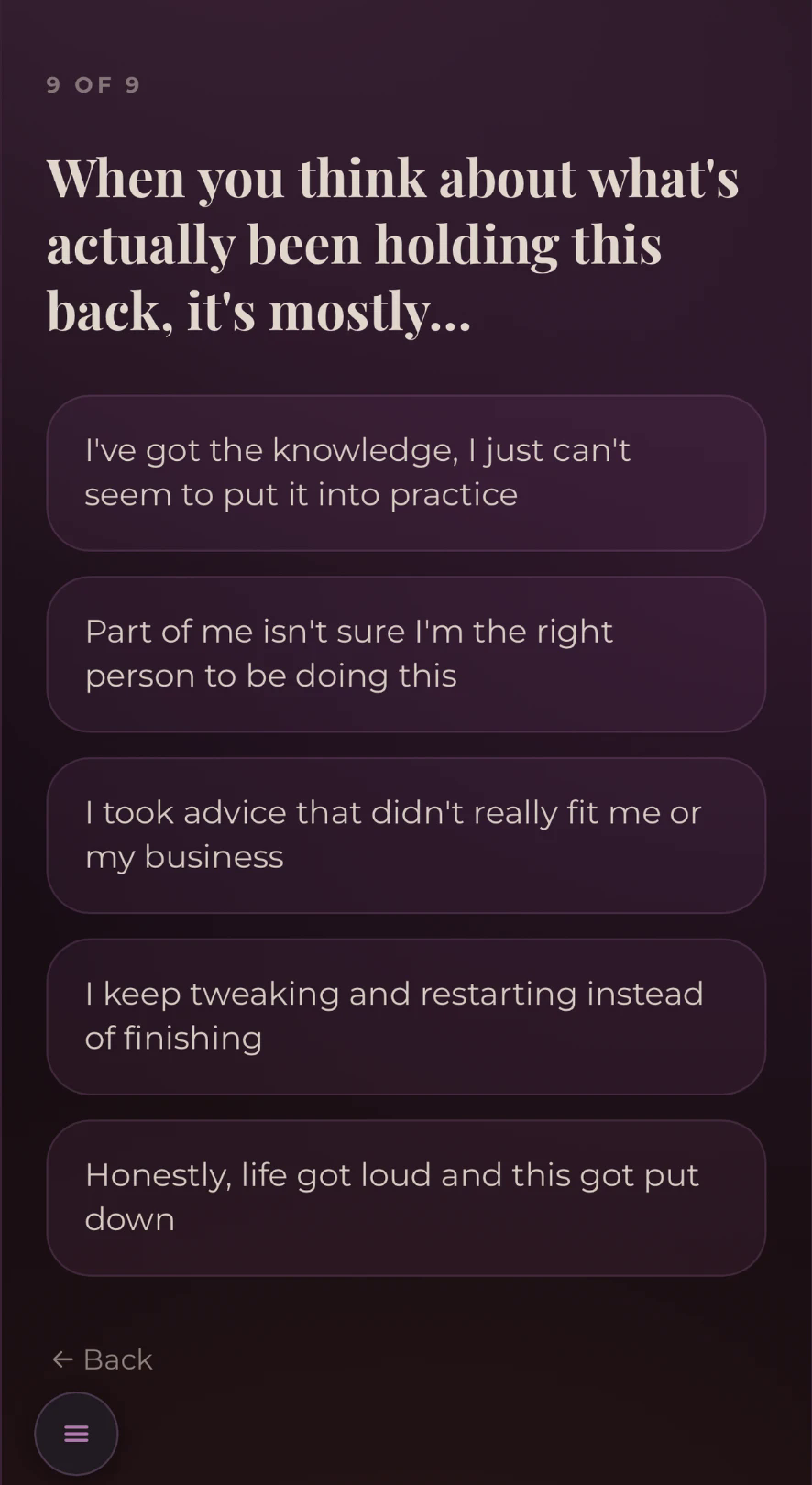 Reality Check question asking what's been holding the plan back.